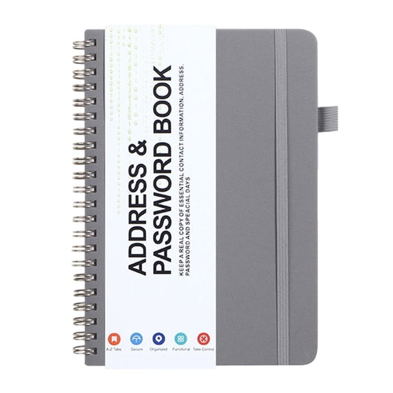 Password Address Book Coil Book, Lockable Journal with Spiral Binding, with Pen Loop, Elastic Band & Expandable Pocket for Home Office Travel