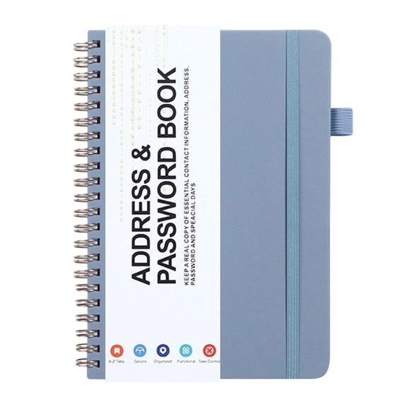 Password Address Book Coil Book, Lockable Journal with Spiral Binding, with Pen Loop, Elastic Band & Expandable Pocket for Home Office Travel