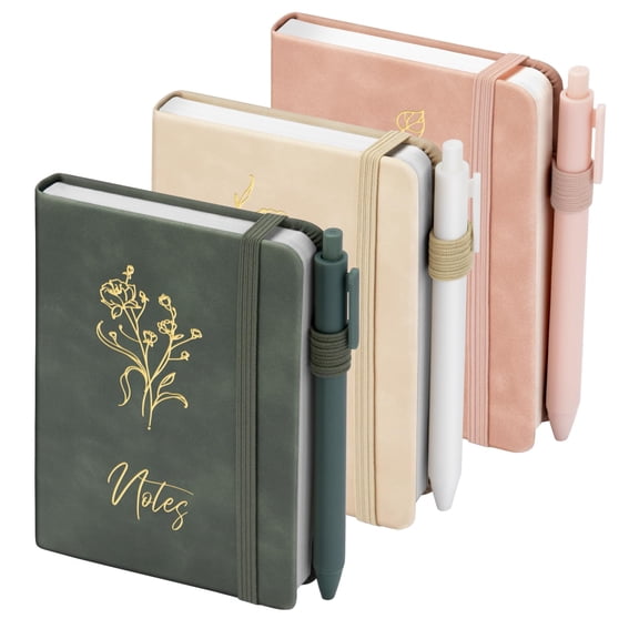 3 Pack Pocket Journaling Notebooks, A6 Small Notebook Total 360 Pages Journaling Notebooks For Note Taking Journals For Writing Mini Note Pads With Pen Holder 100 GSM Thick Paper(Green,Pink,Khaki)