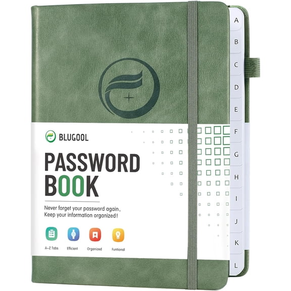 Password Book with Alphabetical Tabs, Hardcover Password Keeper, Password Notebook Organizer for Computer and Internet Address Website Login, Gifts for Home and Office, 5.3''x 7.7''- Green