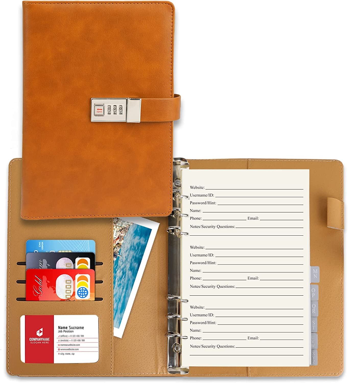 Password Book with Alphabetical Tabs & Lock, 302 Pages Leatherette