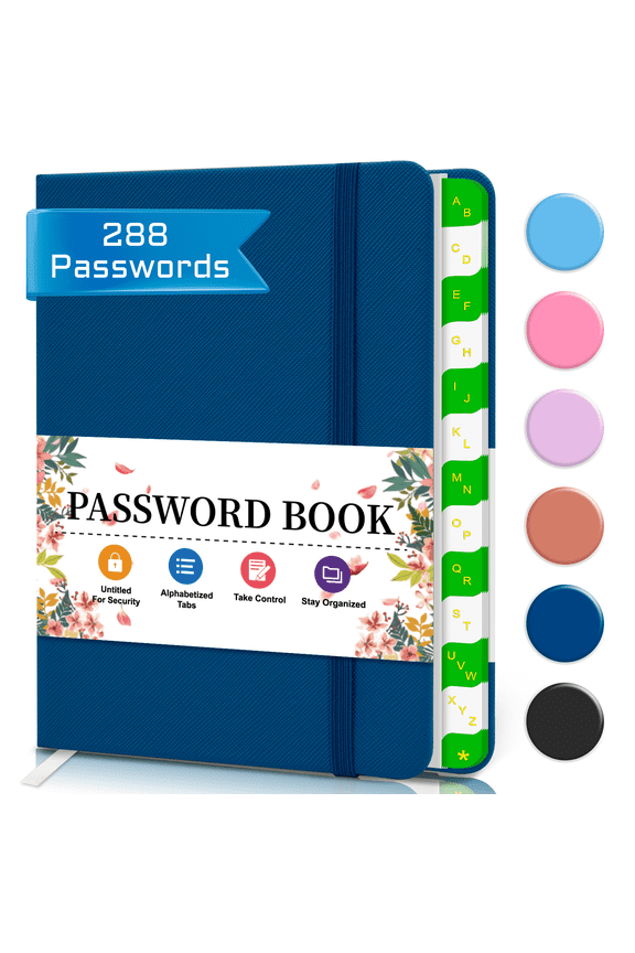 Password Book with Alphabetical tabs, Hardcover Small Password Books for Seniors, Internet Password Logbook Journal Website Address Login, Perfect Pocket Size Password Keeper – Dark Blue