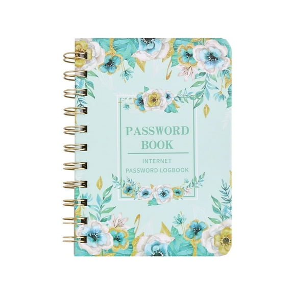 Password Book Floral Spiral Bound Notebook with Letter Stickers, A6, Green, 130 Pages