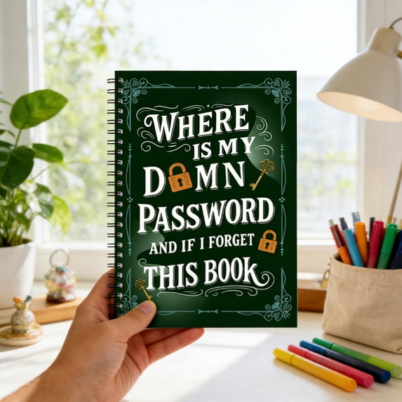 Password Book, Funny Password Organizer with Alphabetical Tabs, Large Print Spiral Bound Internet Address Book & Account Keeper for Seniors, Humorous Gag Gift for Men Women, A5 Portable Login Journal