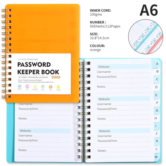 Password Book with Individual Alphabetical Tabs, 4.3"x5.7" Small Password Notebook, Spiral Password Keeper, Internet Address and Password Organizer, Password Logbook for Home Office, Sky Blue