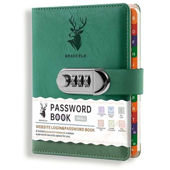 Password Book with Lock, Alphabetical Tabs Password Keeper Book | Leather large print lockable journal for seniors & women, European-inspired home office address book