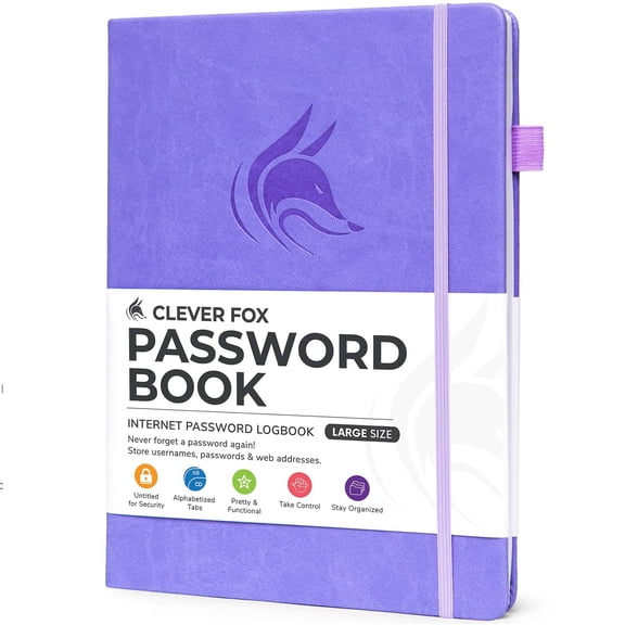Clever Fox Password Book, Data Logger, Leatherette, Pocket Size 4 x 5.5 inch