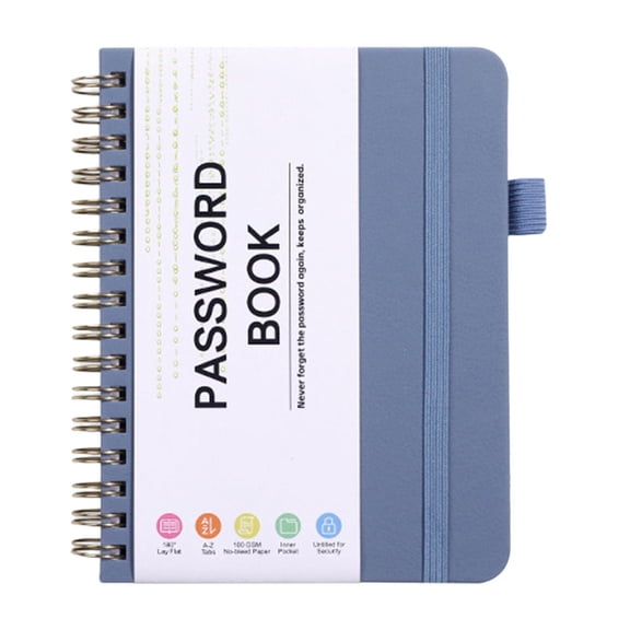 Password Book With Personal Alphabet Label,Small Spiral Password Keeper Book,Internet,Address And Login Organizer for Seniors,Hardcover Password Keeper for Home & Office Use(5.7x4.72")(Blue)