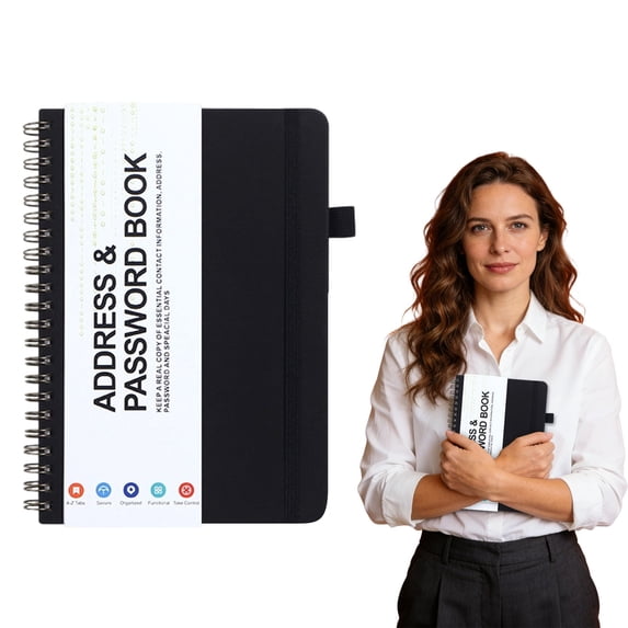 Password Book Spiral B6 Mini Internet Address & Password Organizer with Laminated Alphabetical Tabs – Small Password Keeper Journal – Hardcover, Pocket Size, 7.68"×5.59",1PC (Black)