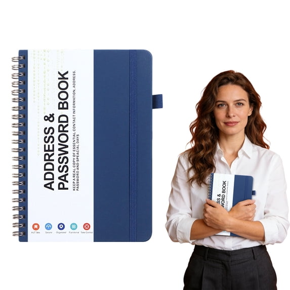 Password Book Spiral B6 Mini Internet Address & Password Organizer with Laminated Alphabetical Tabs – Small Password Keeper Journal – Hardcover, Pocket Size, 7.68"×5.59",1PC (Dark Blue)