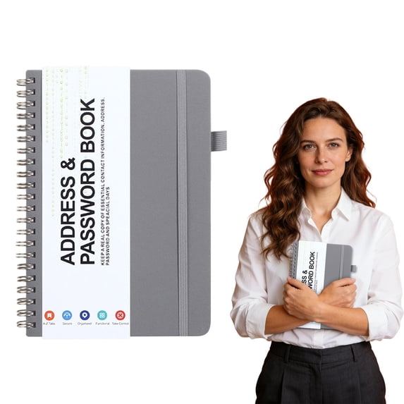 Password Book Spiral B6 Mini Internet Address & Password Organizer with Laminated Alphabetical Tabs – Small Password Keeper Journal – Hardcover, Pocket Size, 7.68"×5.59",1PC (Grey)