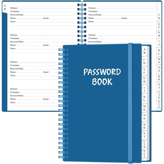 Password Book with Alphabetical Tabs - Large Size Password Keeper Journal Notebook for Computer & Website Logins, 6.4" x 8.5", Blue
