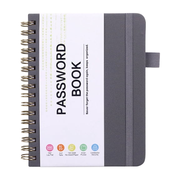 Password Books for Seniors, Grey Spiral Password Keeper Journal for Website Logins, Account Information and Security Records, Easy Password Tracking Notebook