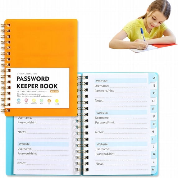 Password Books – Small Password Keeper Book with Alphabetical Tabs, Hardcover Password Notebook for Internet Website Address Login, Perfect Pocket Size Password Keeper for Seniors - Orange