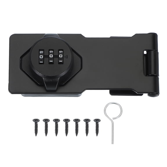 Password Hasp Locks Keyless Combination Lock Twist Knob No Drilling Required for Door Security Gate Black 4.5"