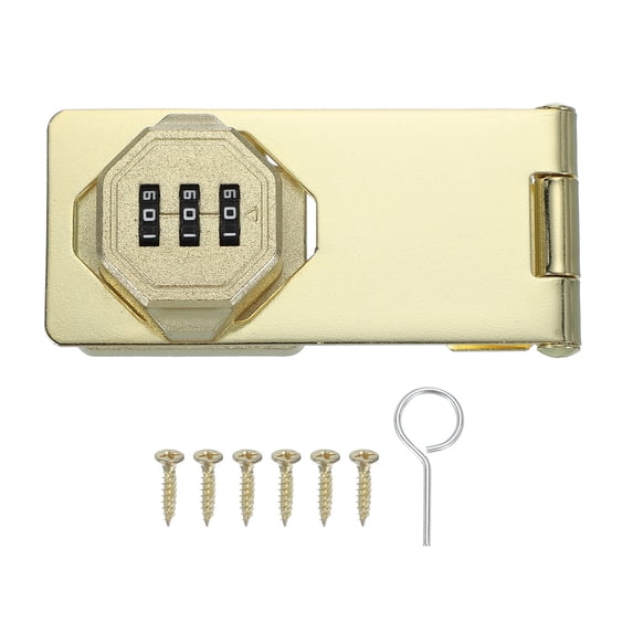 Password Hasp Locks Keyless Combination Lock Twist Knob No Drilling Required for Door Security Gate Gold 4"