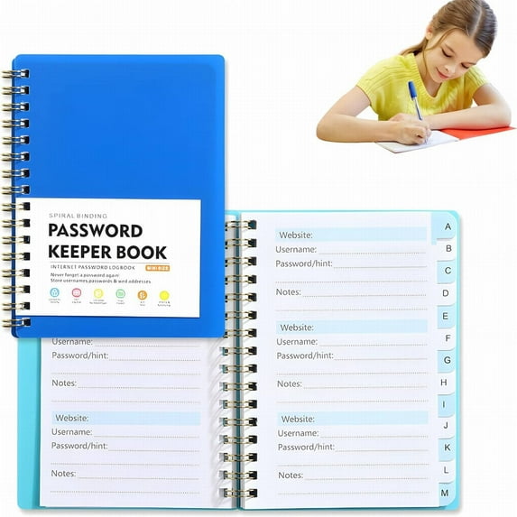 Password Keeper Book - Mini 5.8"x4.0" Spiral Notebook with Alphabetical Tabs - Internet Address & Login Organizer for Home Office - Durable Cover