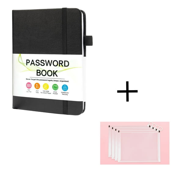 Password Keeper Book with Alphabetical Tabs，4.3"x5.7" for Seniors Password Notebook for Internet Website Address Log in Detail (Black)