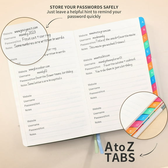 Password Keeper Book with Alphabetical Tabs for Seniors, Password Notebook for Internet Website Address Log in Detail,A
