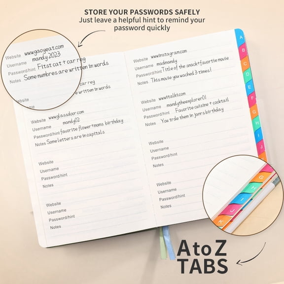 Password Keeper Book with Alphabetical Tabs for Seniors, Password Notebook for Internet Website Address Log in Detail,B