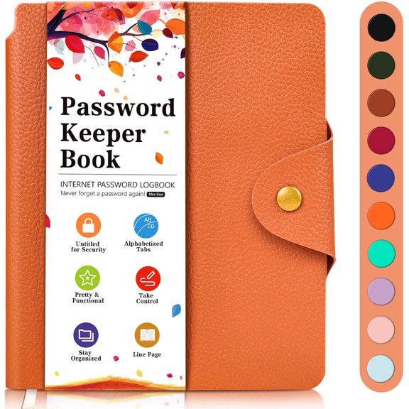 Password Keeper with Alphabetical Tabs, Internet Password Organizer for Contacts, Websitesm Special Days and Notes – 6'' x5.1'', Orange