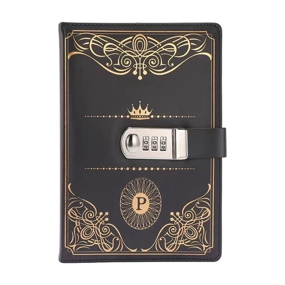 Password Lock Journal Notebook,3 Digit Combination Lock Embossed Secret Diary,Black