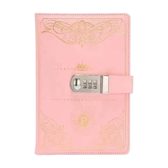 Password Lock Journal Notebook,3 Digit Combination Lock Embossed Secret Diary,Light-Pink