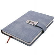 Password Notebook Paper Lockable Portable Book PU Diary Lock Journal Weekly Planner School ( Blue)