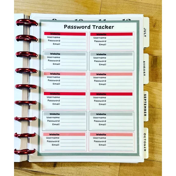 Password Organizer Dashboard Insert For Use With Classic Happy Planner