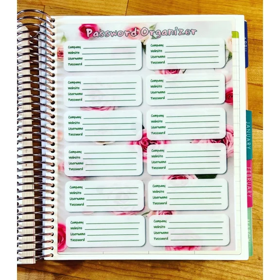 Password Organizer Dashboard Insert For Use With Erin Condren Life Planner-