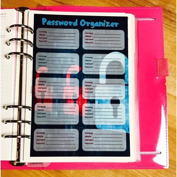 Password Organizer Two Sided Dashboard For Use With Filofax A5