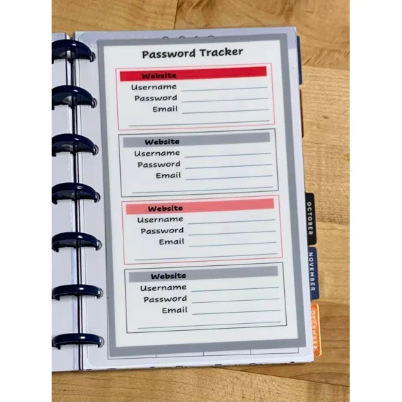 Password Organizer Two Sided Dashboard Insert For Use With Mini Happy Planner