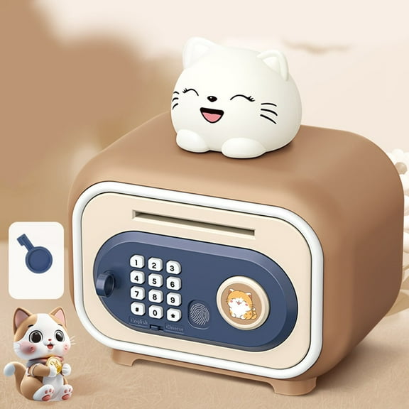 Password Piggy Bank With Automatic Money Roll Fingerprint Unlocking Large Safe Brown Smile Home