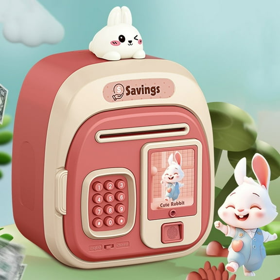 Password Piggy Bank With Automatic Money Roll Fingerprint Unlocking Large Safe Pink-B Smile Home