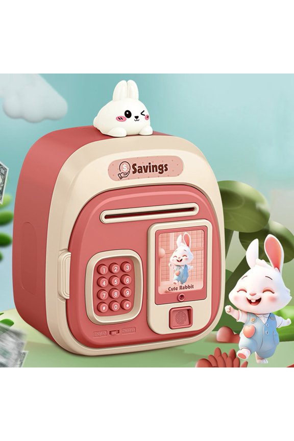 Password Piggy Bank With Automatic Money Roll Fingerprint Unlocking Large Safe Pink-B Smile Home