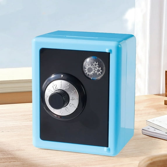 Password Protected Kids Savings Bank, Educational Money Toy for Children - Mini Safe Box Piggy Bank for Ages 5-12, Birthday Gift Idea(Blue)