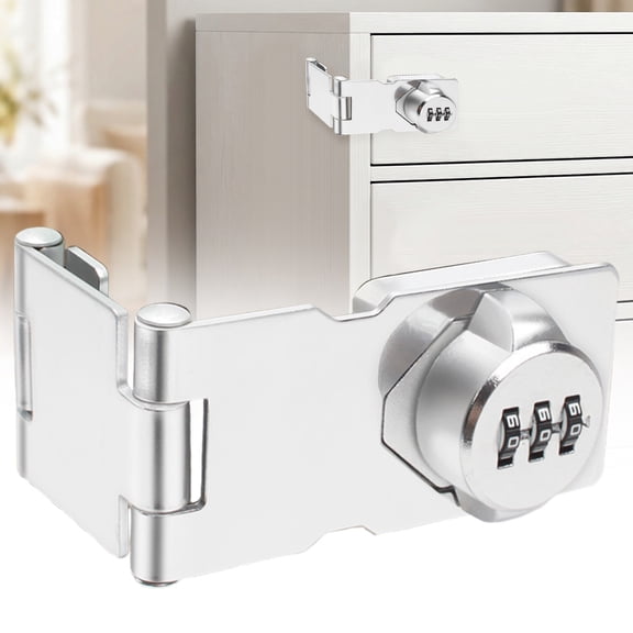 Password Rotary Hasp Locks, Collapsible Stainless Steel File Cabinet Lock Desk Drawer Lock, for 90 Degree and 180 Degree Drawers, Dabinets, Doors, Flip Barn Door, Outdoor, Silver