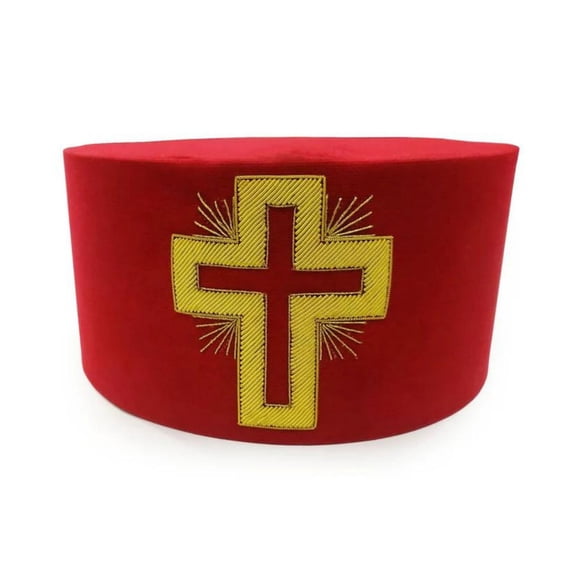 Past Commander Knights Templar Commandery Masonic Crown Cap - Red Passion Cross Hand Embroidered