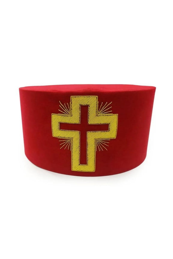 Past Commander Knights Templar Commandery Masonic Crown Cap - Red Passion Cross Hand Embroidered