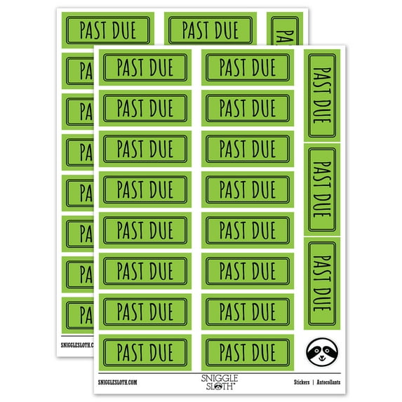 Past Due Double Line Border Billing Payment Sticker Set - Light Green - Matte Finish - 2.00" Large