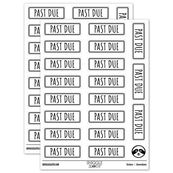 Past Due Double Line Border Billing Payment Sticker Set - White - Gloss Finish - 2.00" Large