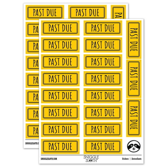 Past Due Double Line Border Billing Payment Sticker Set - Yellow - Gloss Finish - 2.00" Large