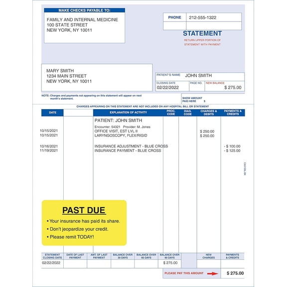 Past Due Insurance Paid Patient Reminder Label, Fluorescent Chartreuse 3-1/4” x 1-3/4”, Permanent Adhesive, 250 Stickers/Box,