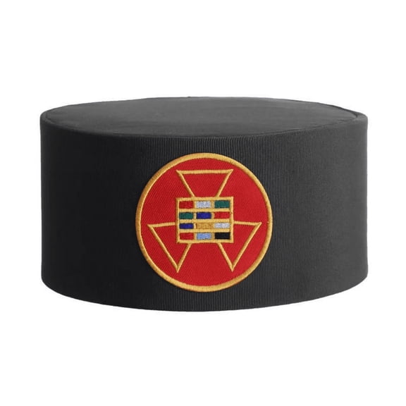 Past High Priest Royal Arch Masonic Chapter Crown Cap - Black Rayon With Round Red Patch