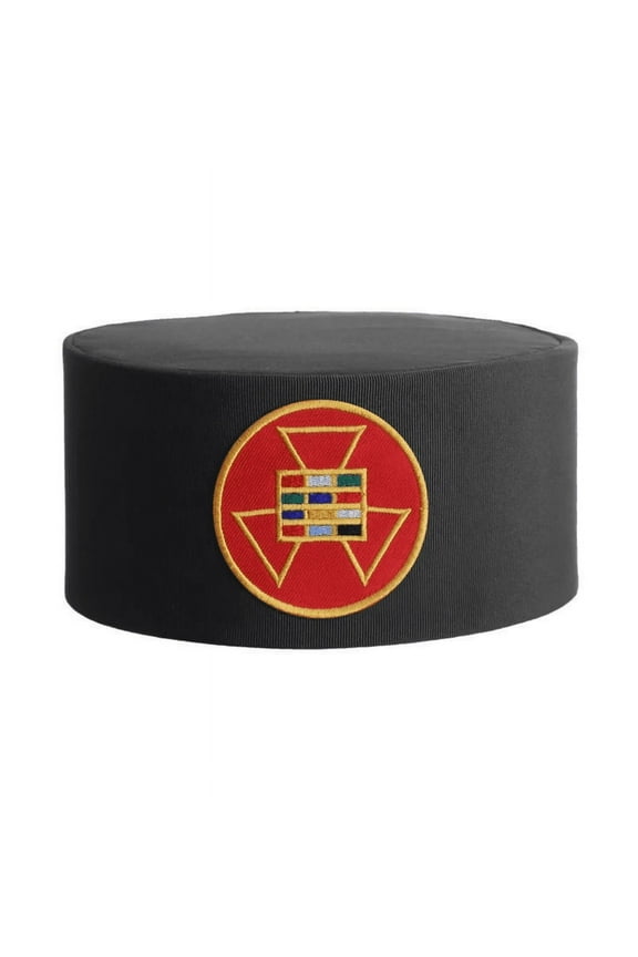 Past High Priest Royal Arch Masonic Chapter Crown Cap - Black Rayon With Round Red Patch