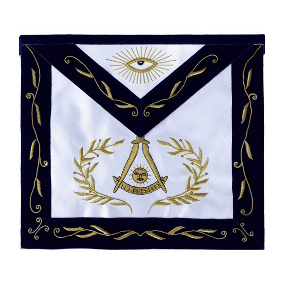Past Master Blue Lodge Apron – Blue Velvet with Gold Hand Embroidery, Masonic Bullion Apron with Adjustable Waist Belt