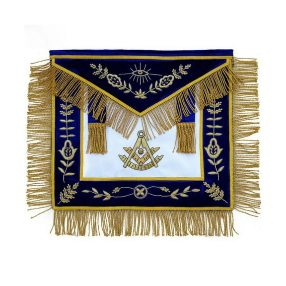 Past Master Blue Lodge Apron – Blue with Golden Vinework Hand Embroidery, Masonic Regalia with Adjustable Belt