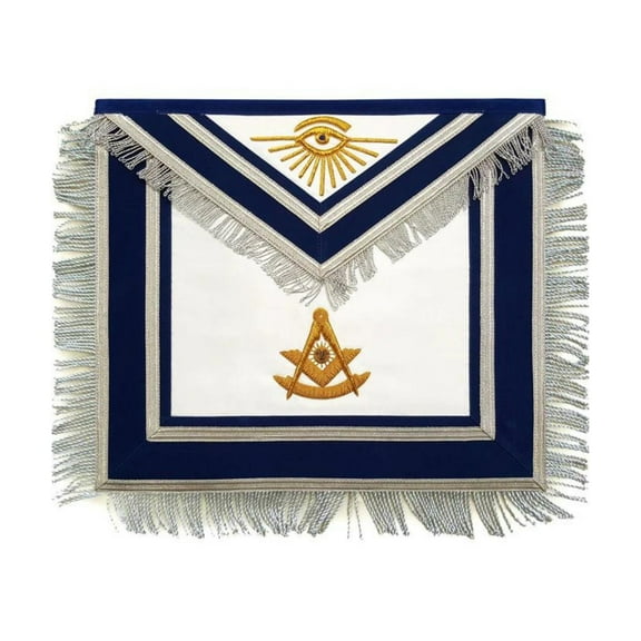 Past Master Blue Lodge Apron - Gold Hand Embroidered with Silver Fringe - Elegant Masonic Regalia for Ceremonies
