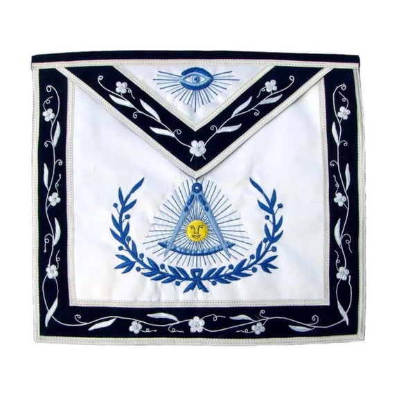Past Master Blue Lodge Apron – Navy Blue Velvet Ribbon with Silver Braid, Masonic Regalia with Adjustable Belt