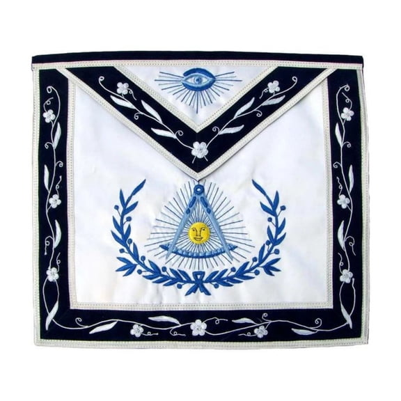Past Master Blue Lodge Apron – Navy Blue Velvet Ribbon with Silver Braid, Masonic Regalia with Adjustable Belt